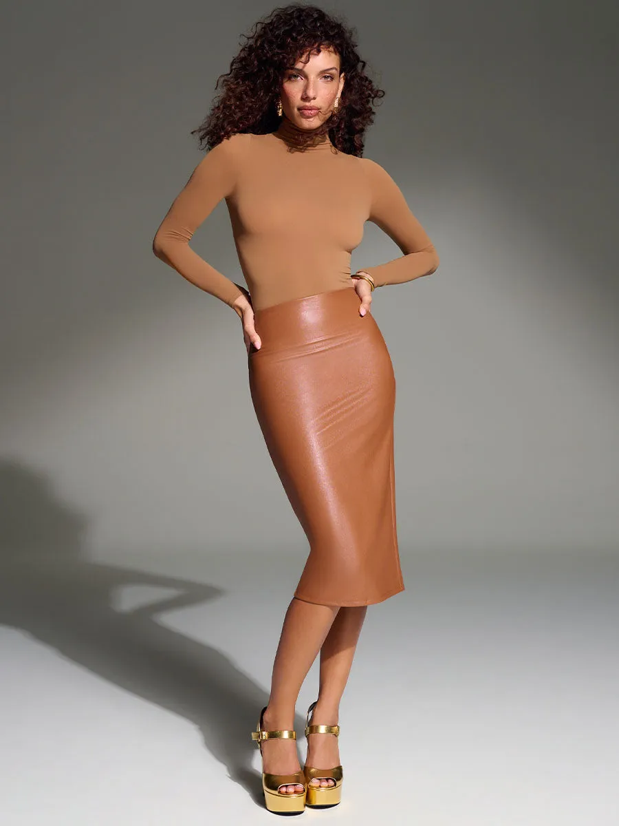 Faux Leather Midi Skirt