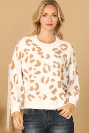 FUZZY RAGLAN LEOPARD PRINT CROP SWEATER