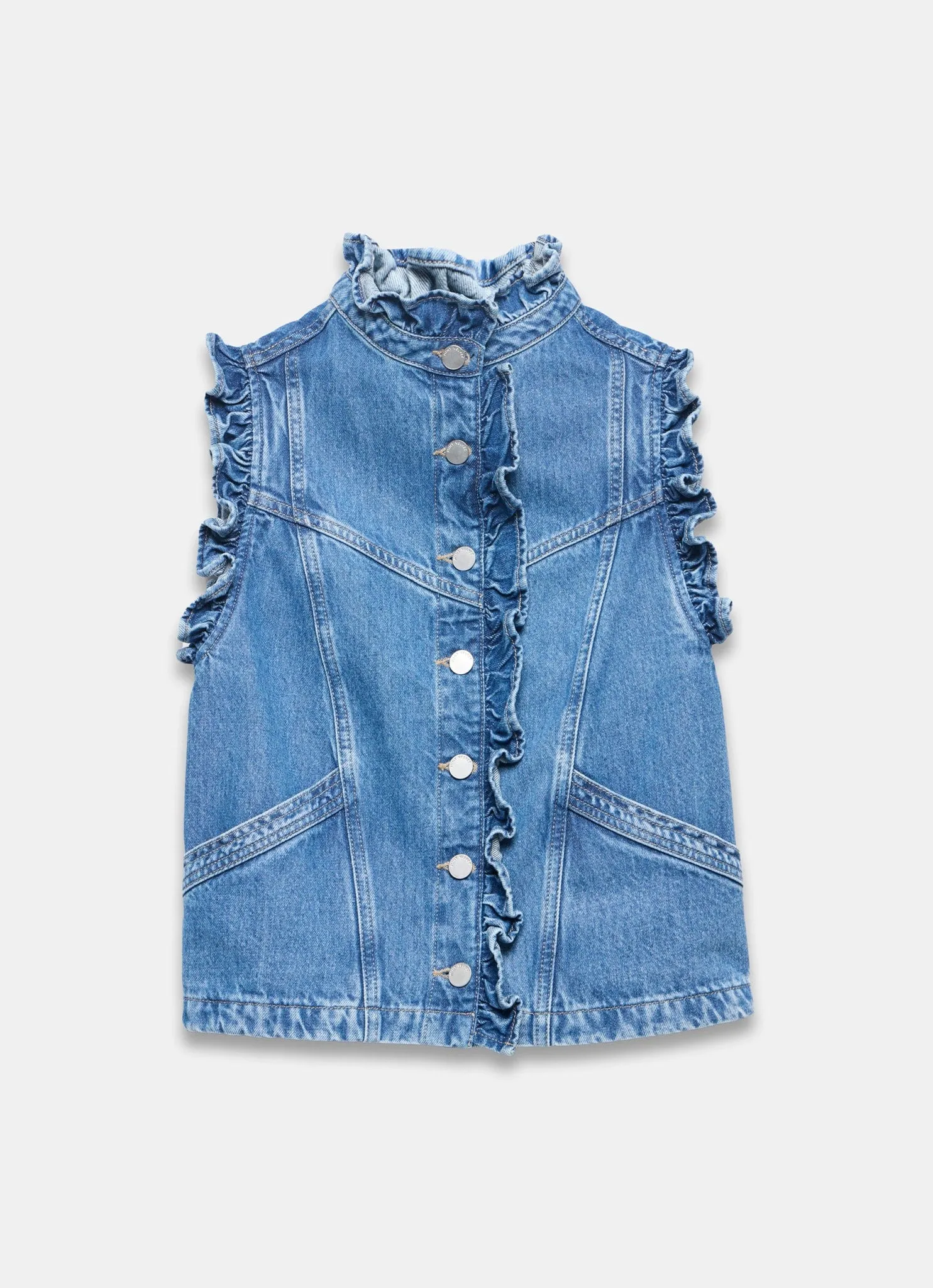 Indigo Denim Ruffle Gilet