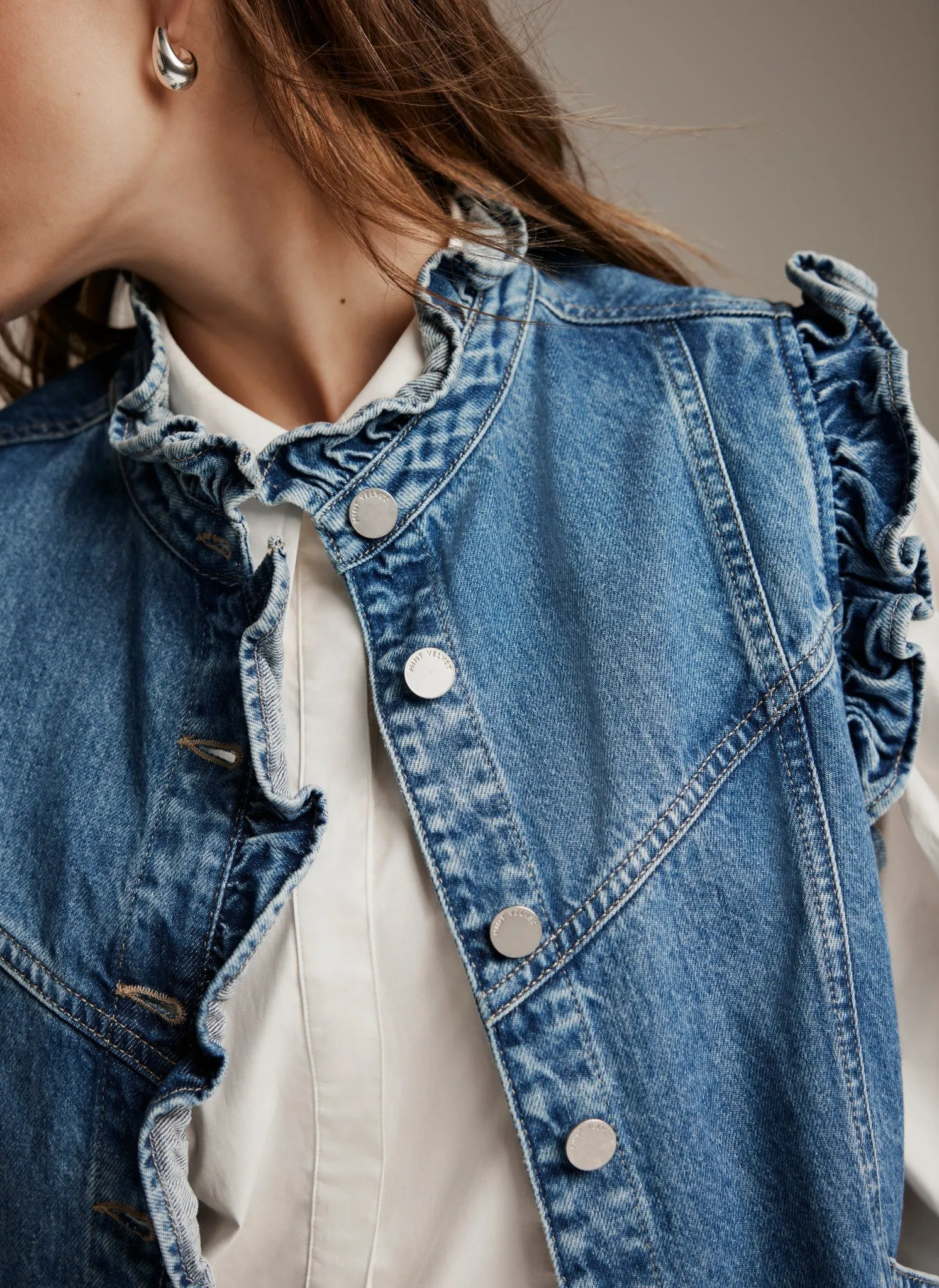 Indigo Denim Ruffle Gilet