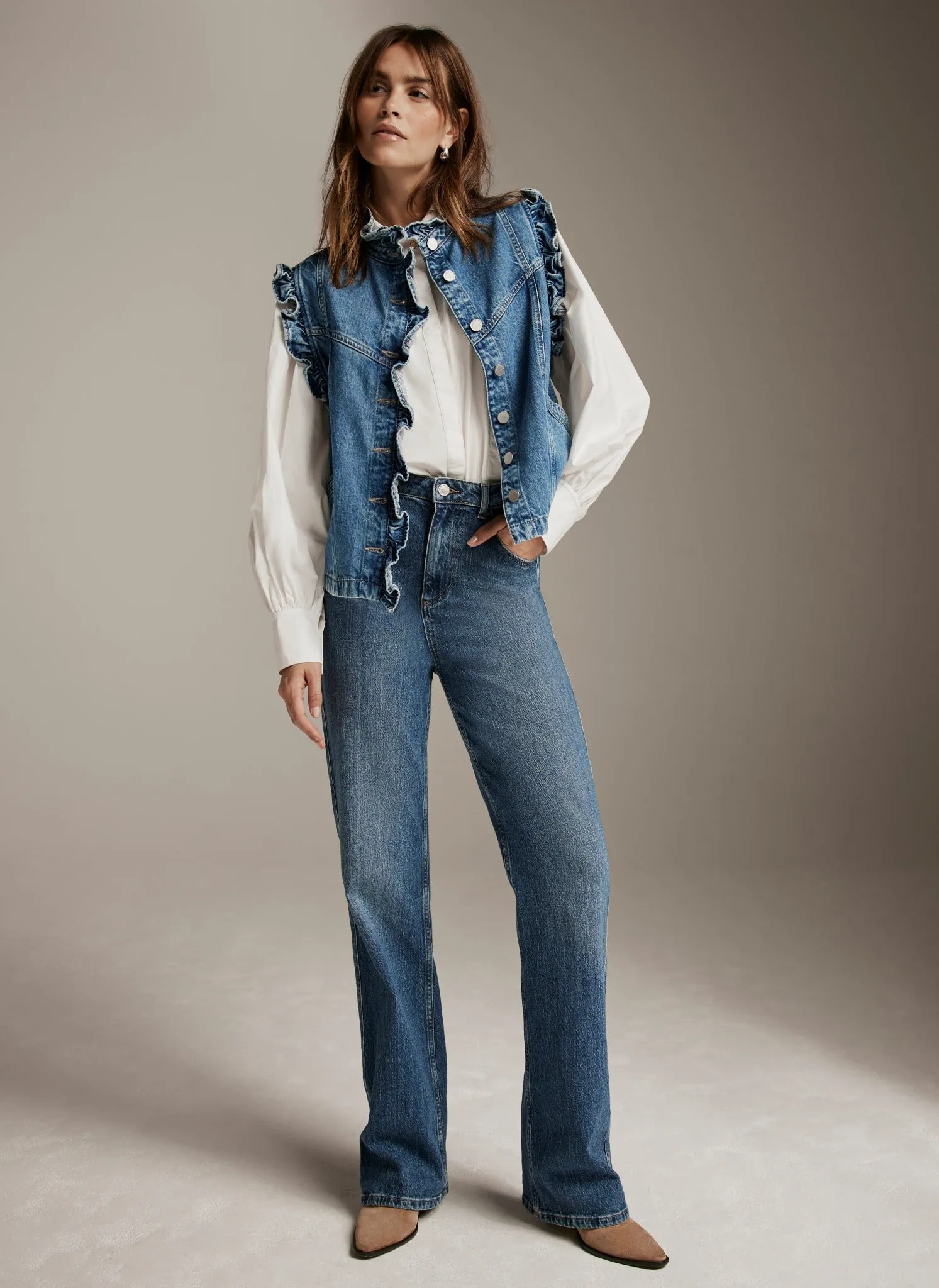 Indigo Denim Ruffle Gilet