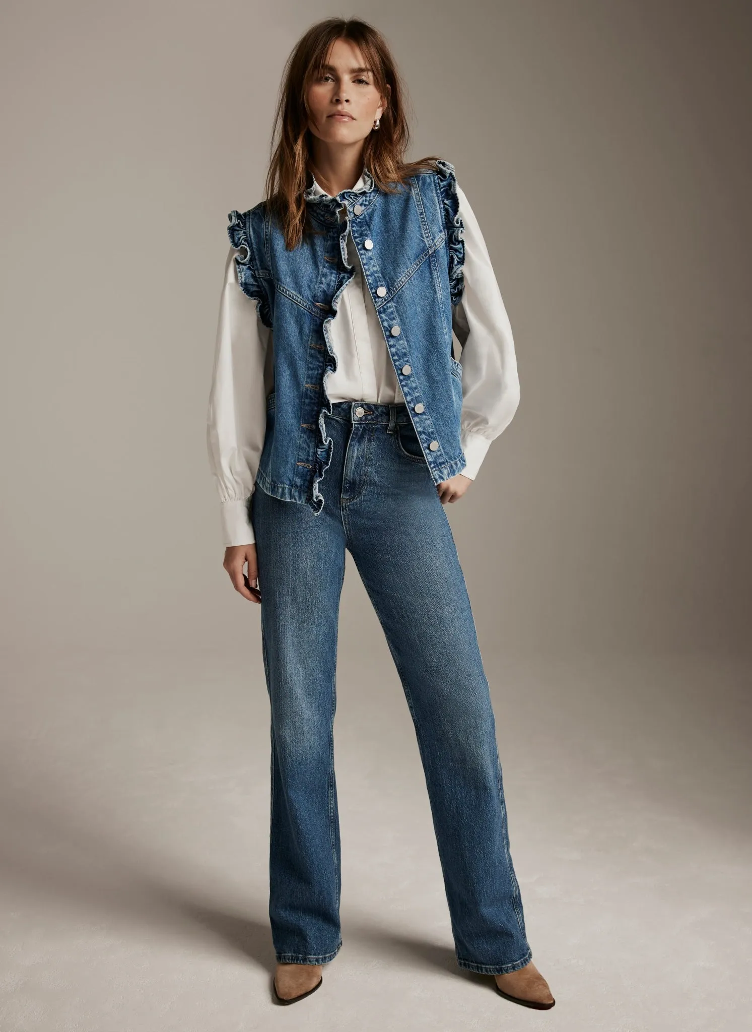 Indigo Denim Ruffle Gilet