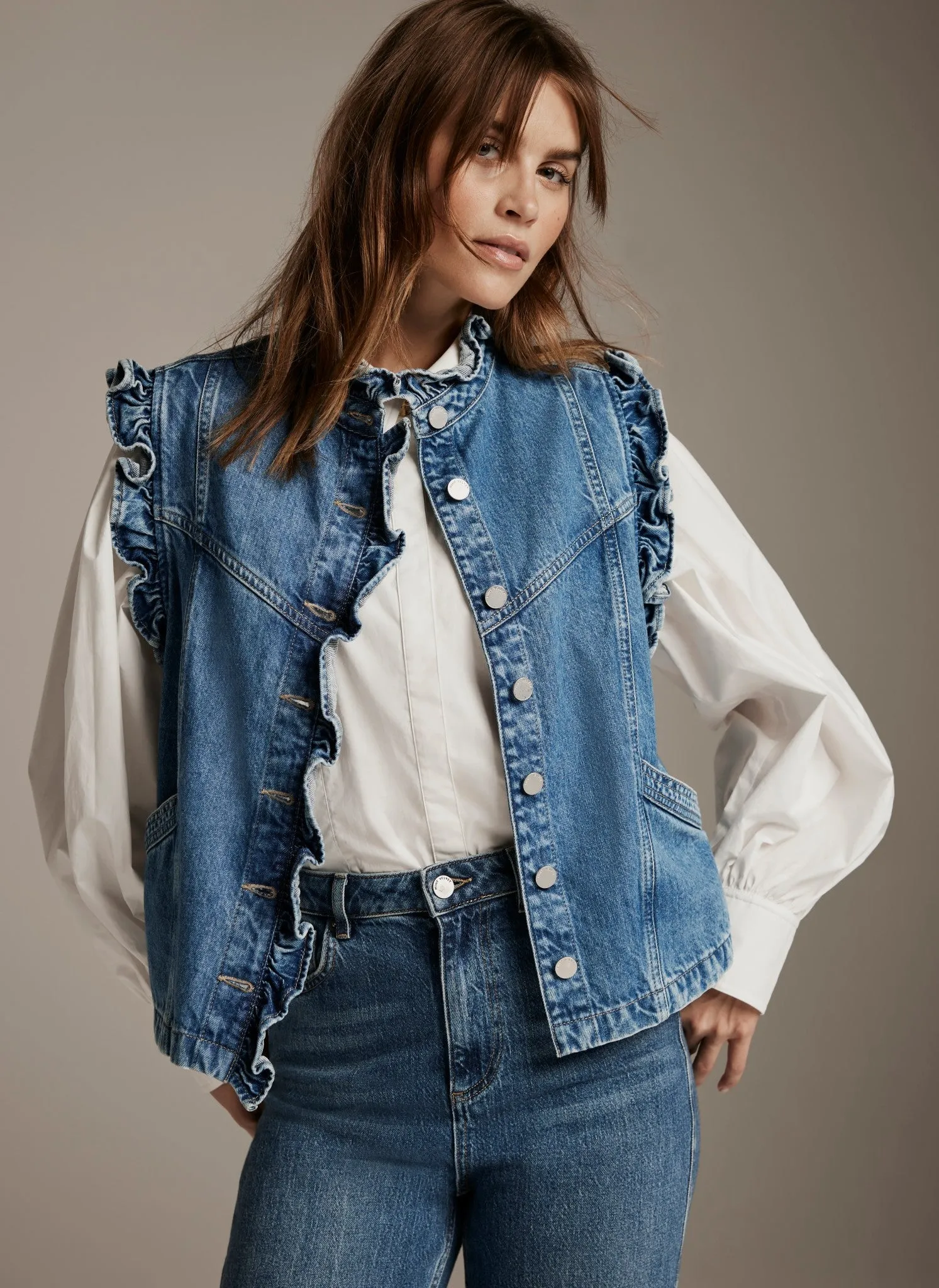 Indigo Denim Ruffle Gilet
