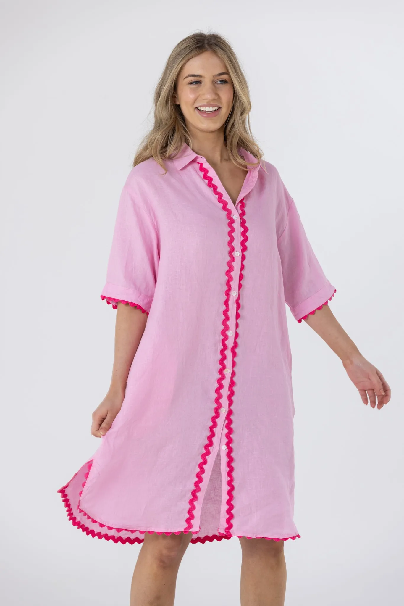 ISABEL LINEN DRESS - Pink