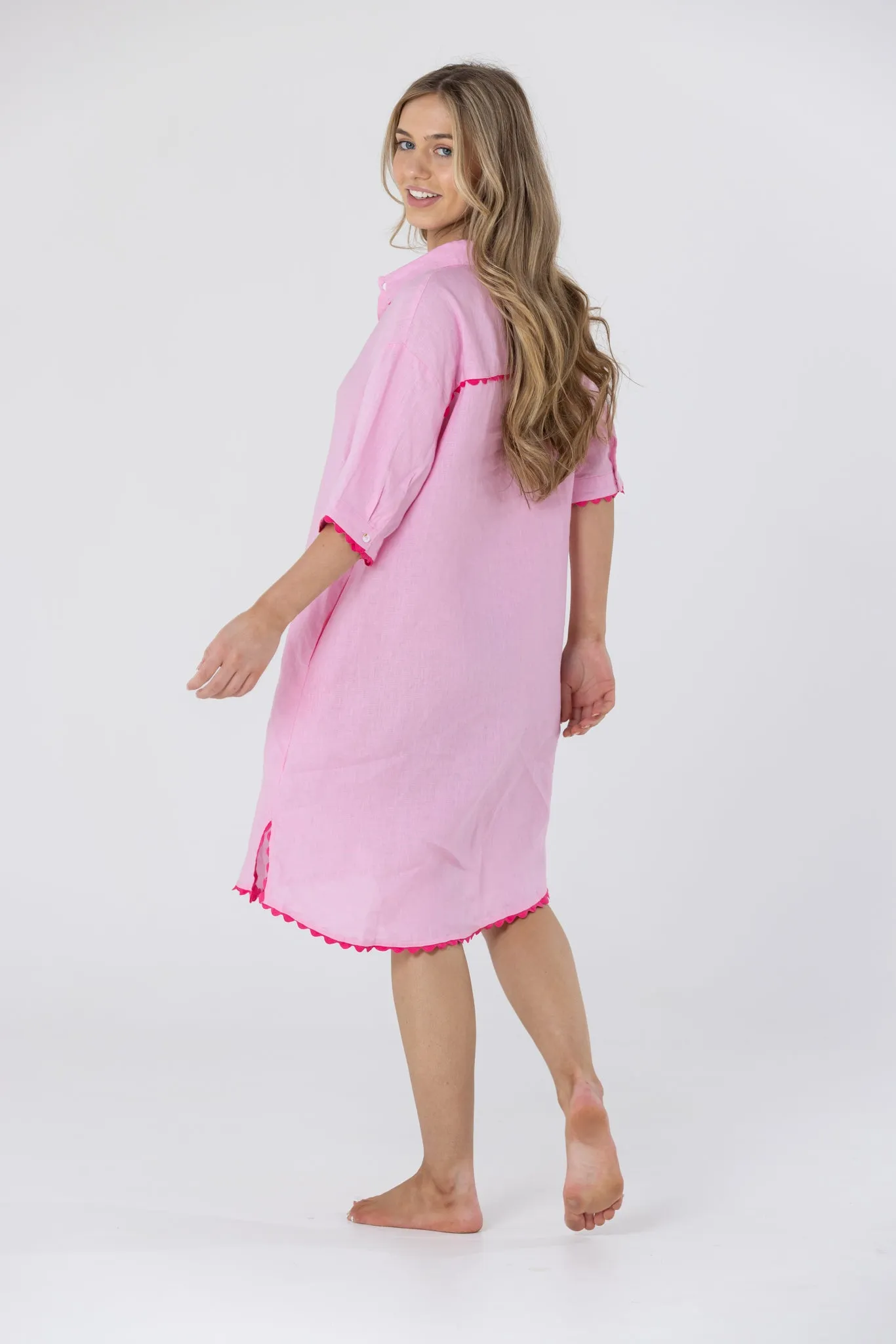 ISABEL LINEN DRESS - Pink