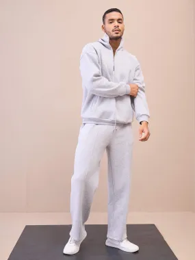 Men Grey Front Zipper Oversize Sweatshirt With Sweatpants