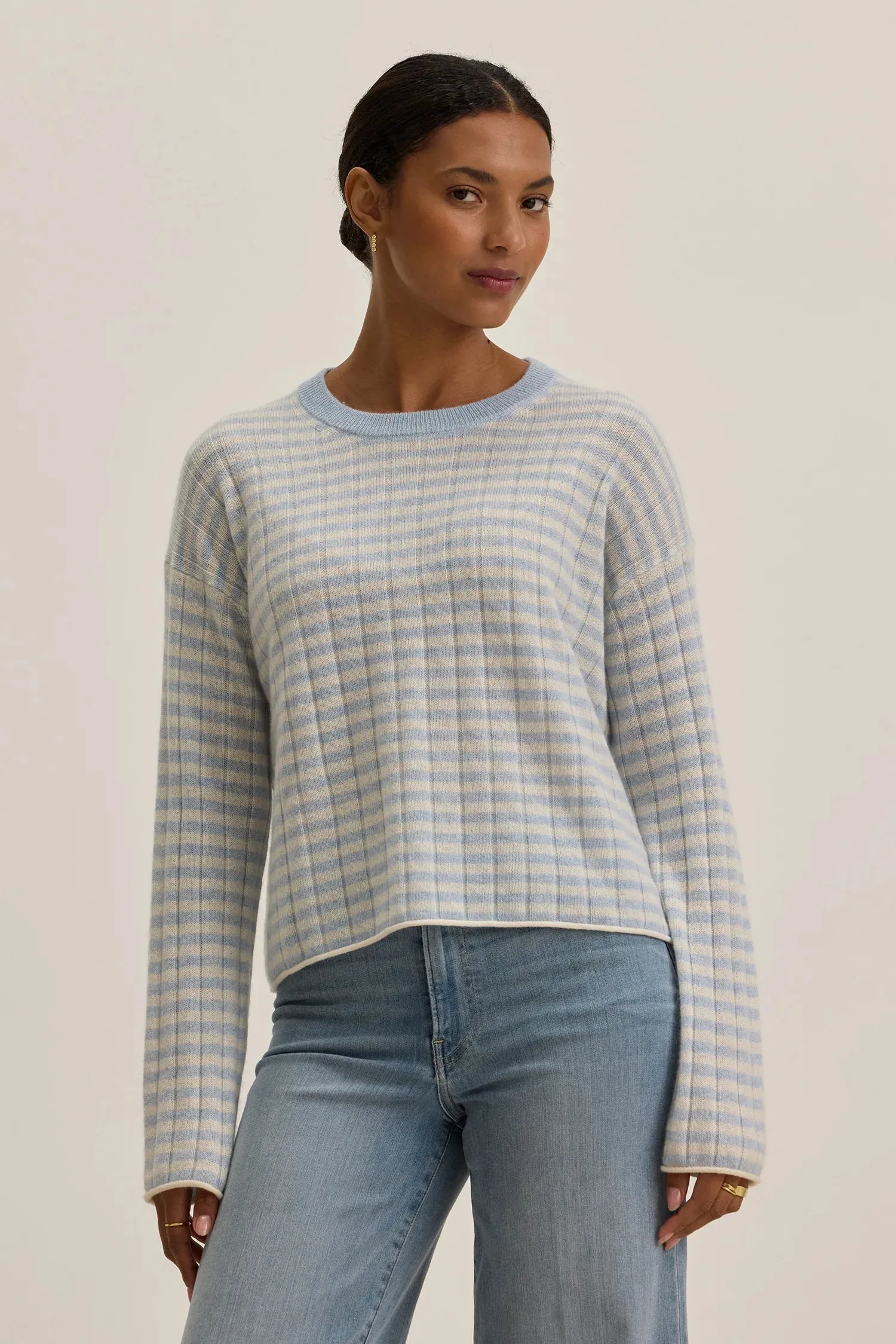 Monica Cashmere Striped Sweater - Ice/Ecru