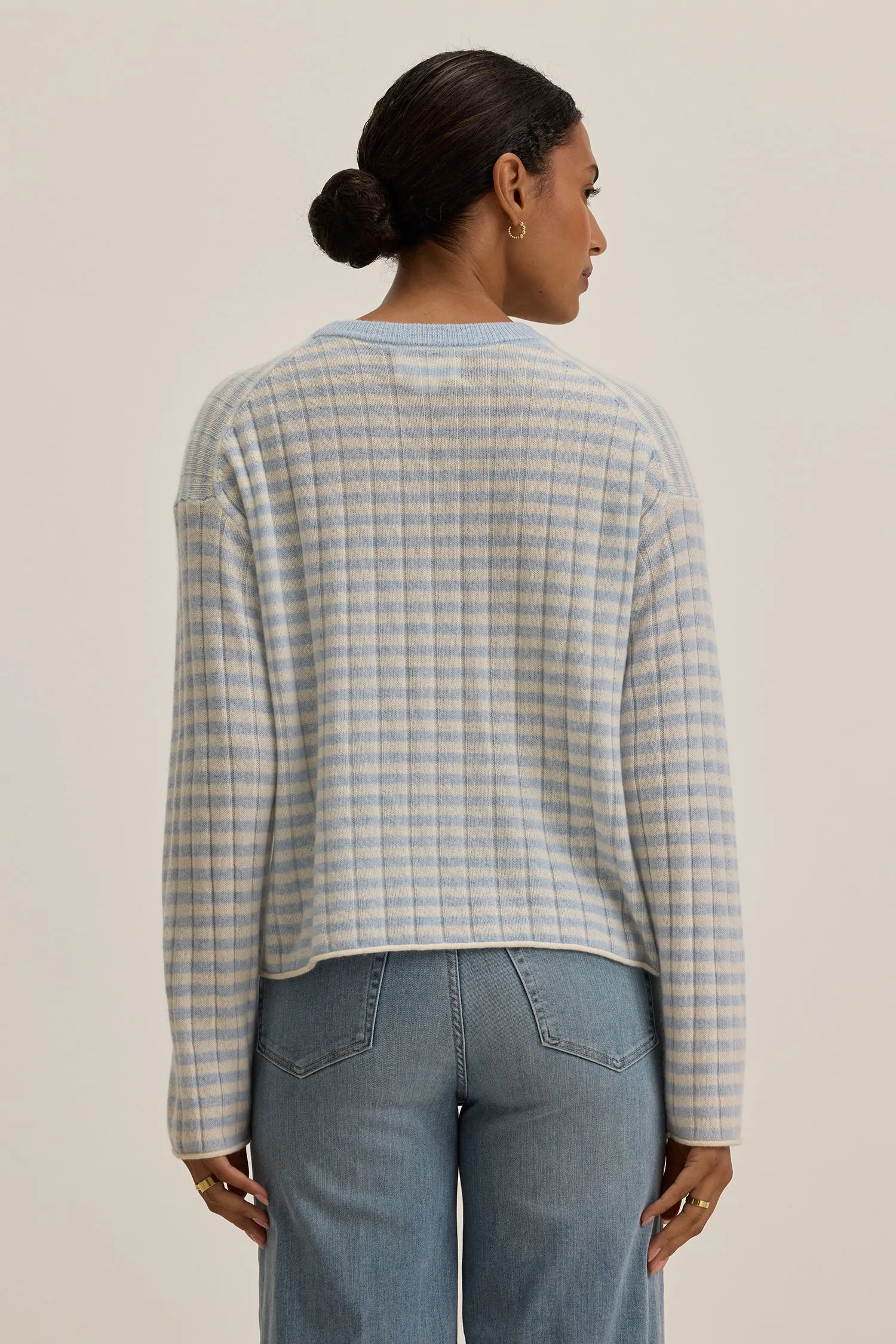 Monica Cashmere Striped Sweater - Ice/Ecru