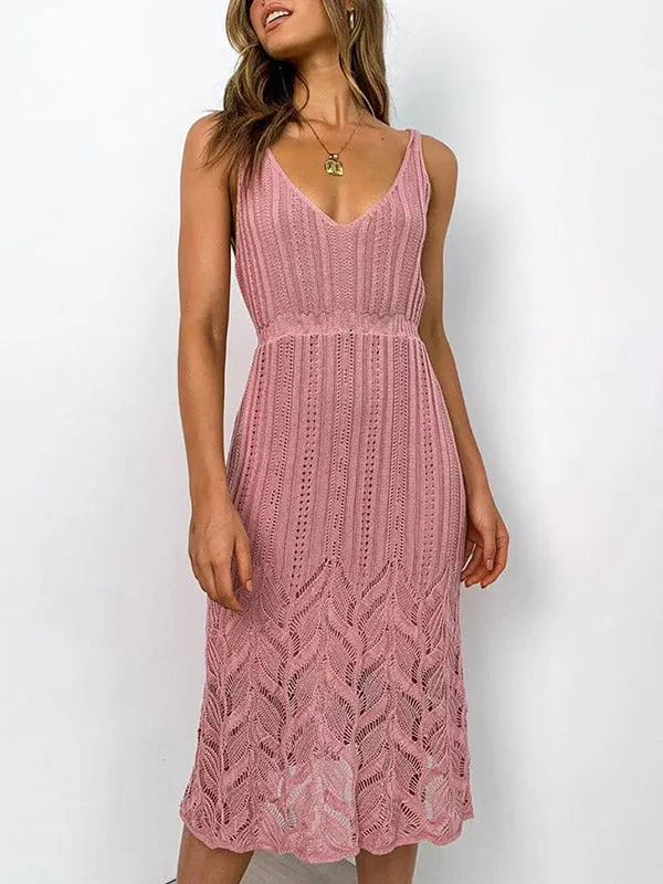 V-Neck Stretch Knit Midi Dress