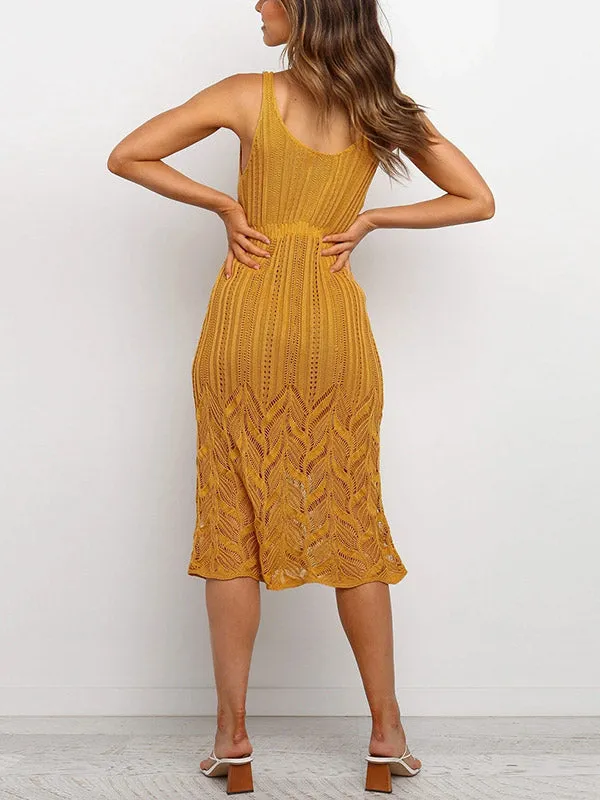 V-Neck Stretch Knit Midi Dress