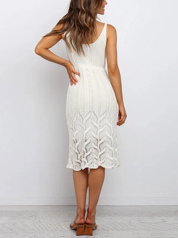 V-Neck Stretch Knit Midi Dress