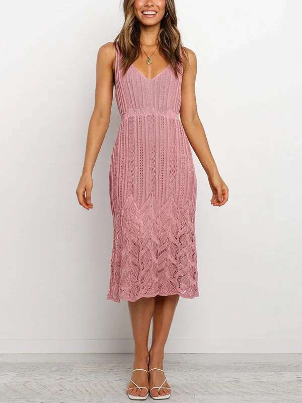 V-Neck Stretch Knit Midi Dress