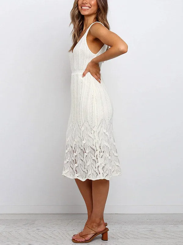 V-Neck Stretch Knit Midi Dress