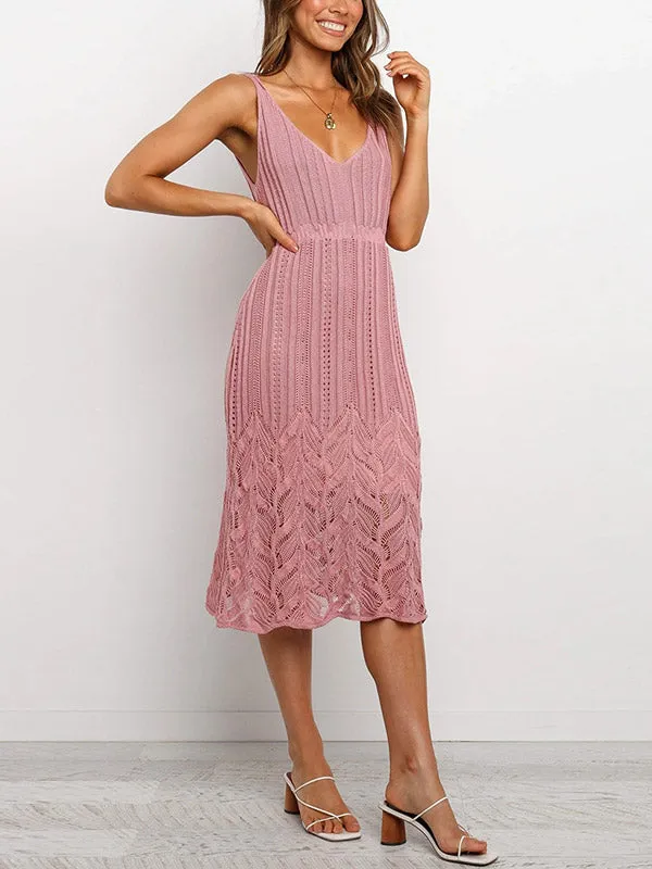 V-Neck Stretch Knit Midi Dress