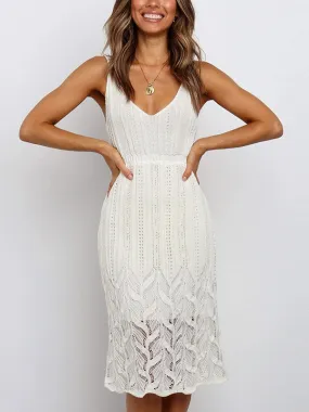 V-Neck Stretch Knit Midi Dress