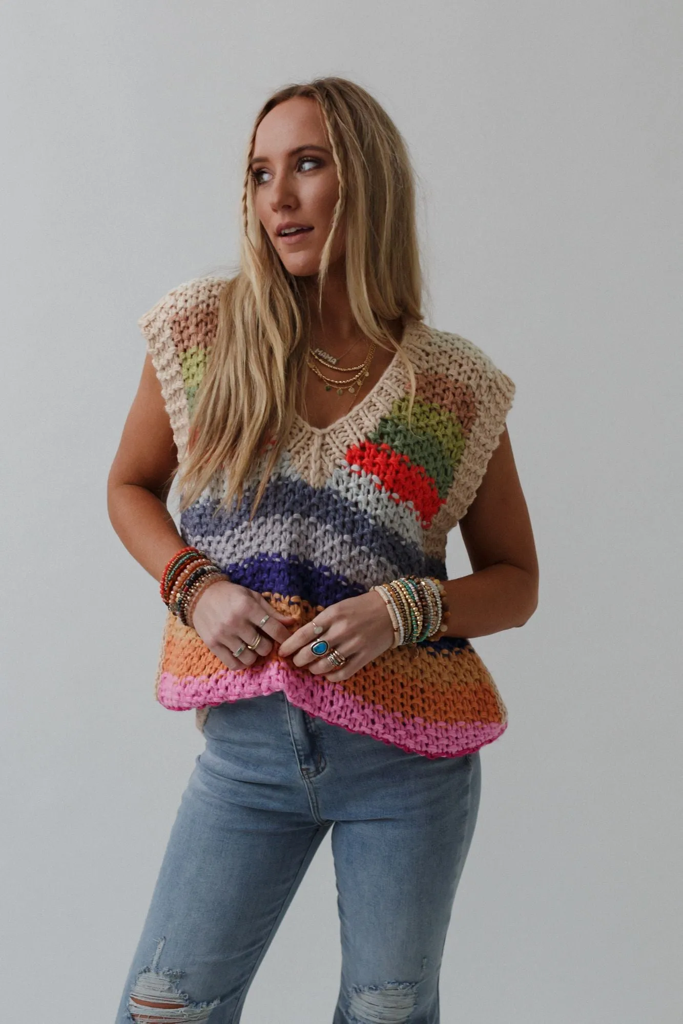 Wrapped Up In Color Knit Vest - Cream Multi