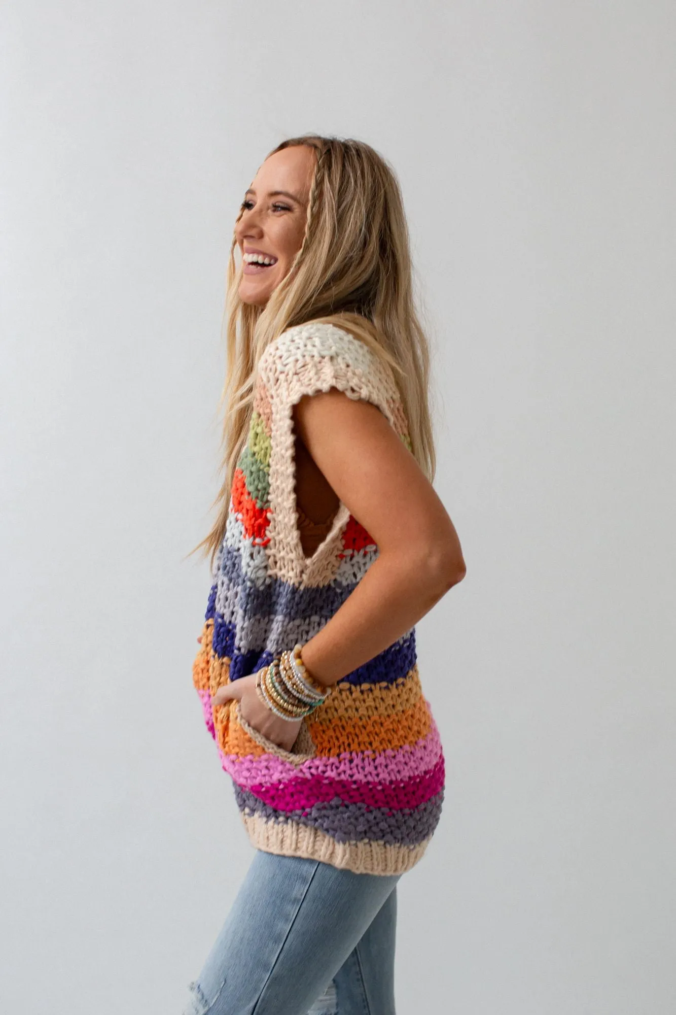 Wrapped Up In Color Knit Vest - Cream Multi