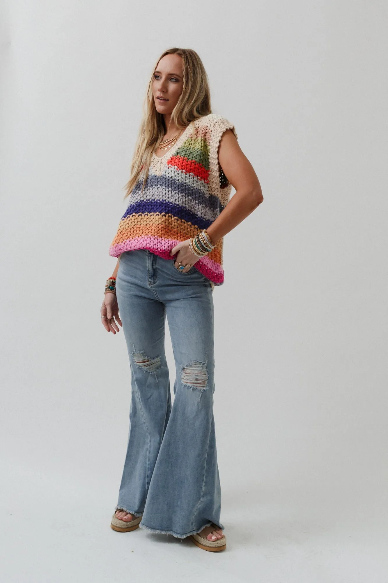 Wrapped Up In Color Knit Vest - Cream Multi