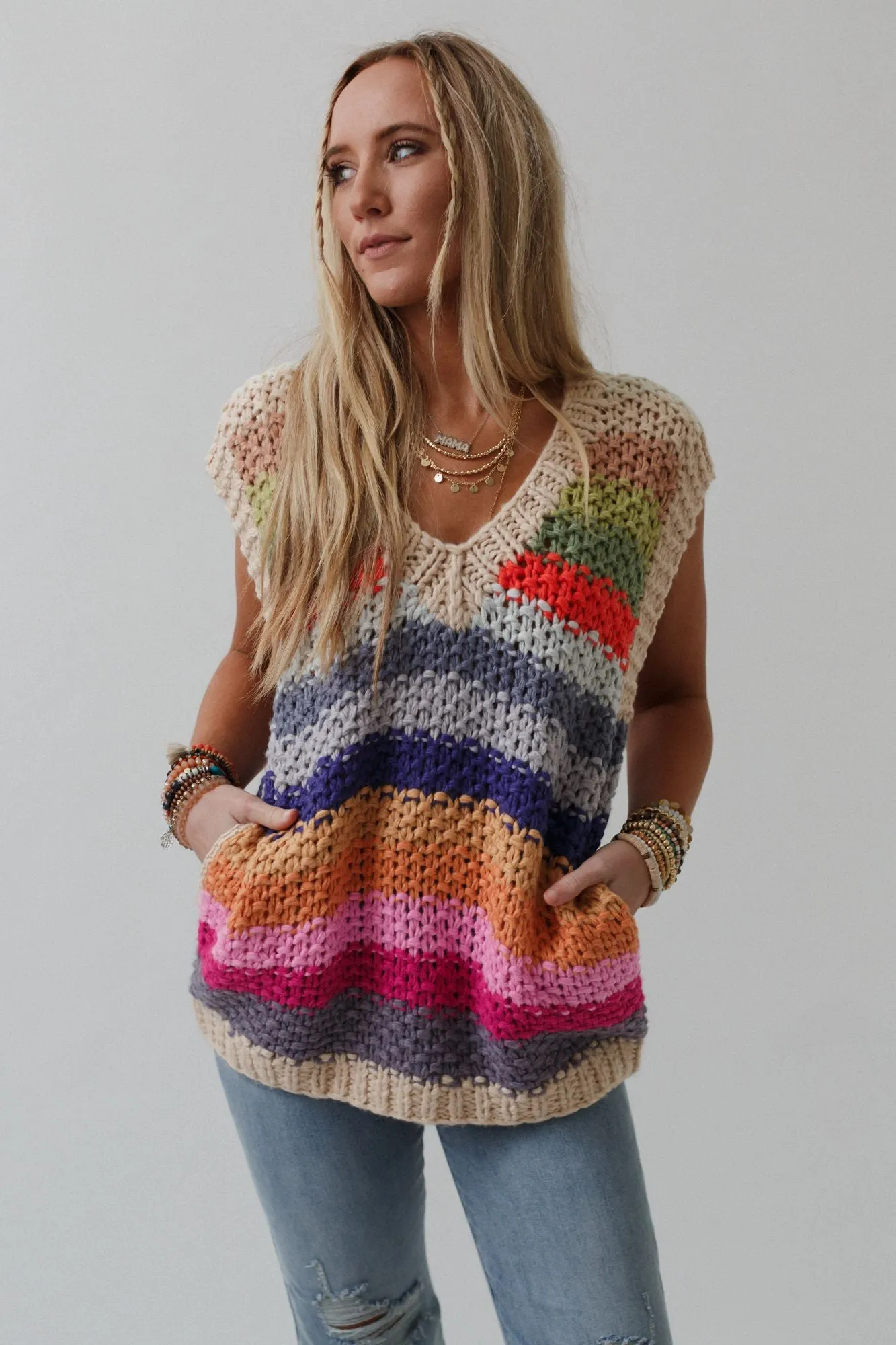 Wrapped Up In Color Knit Vest - Cream Multi