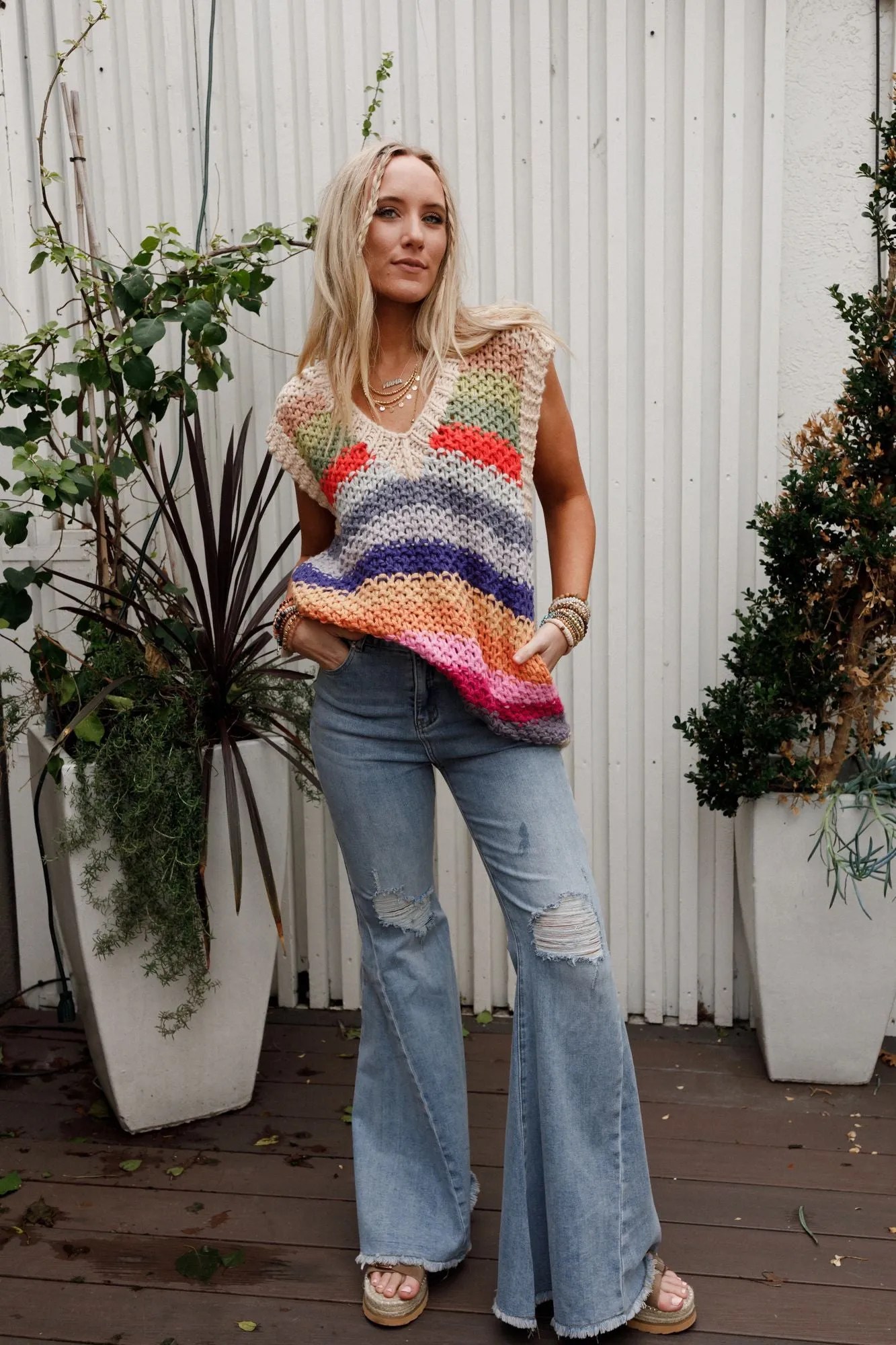 Wrapped Up In Color Knit Vest - Cream Multi