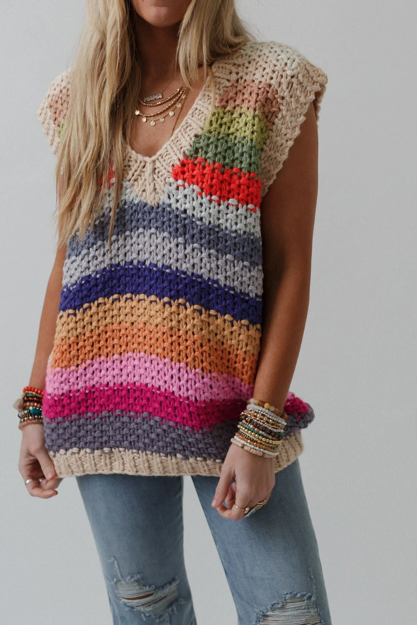 Wrapped Up In Color Knit Vest - Cream Multi
