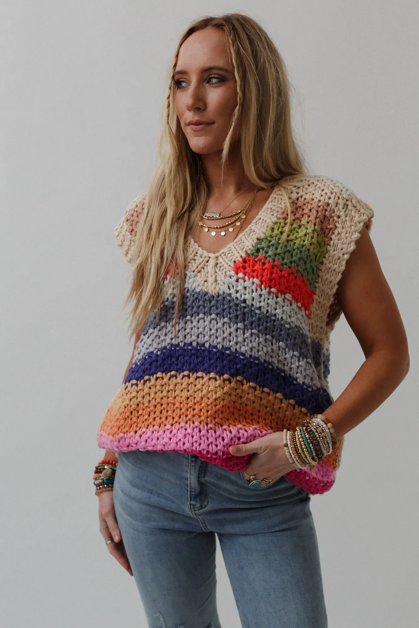 Wrapped Up In Color Knit Vest - Cream Multi