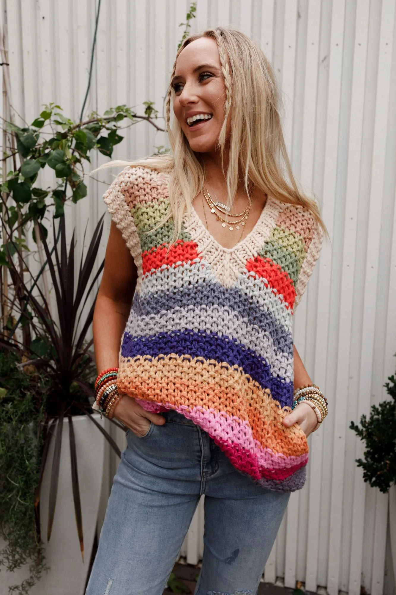 Wrapped Up In Color Knit Vest - Cream Multi